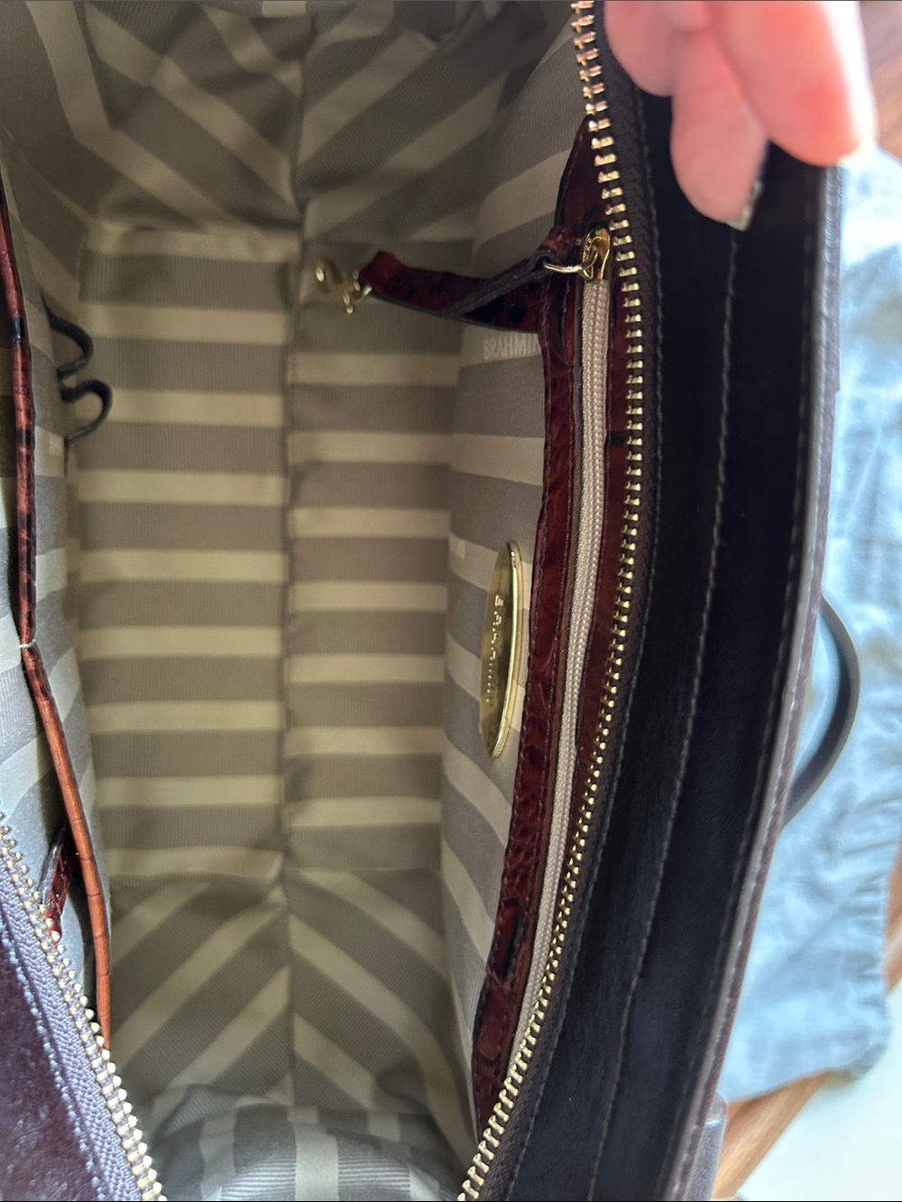Brahmin Olive, Rust & Brown Croc-Embossed Satchel - Picture 10 of 11